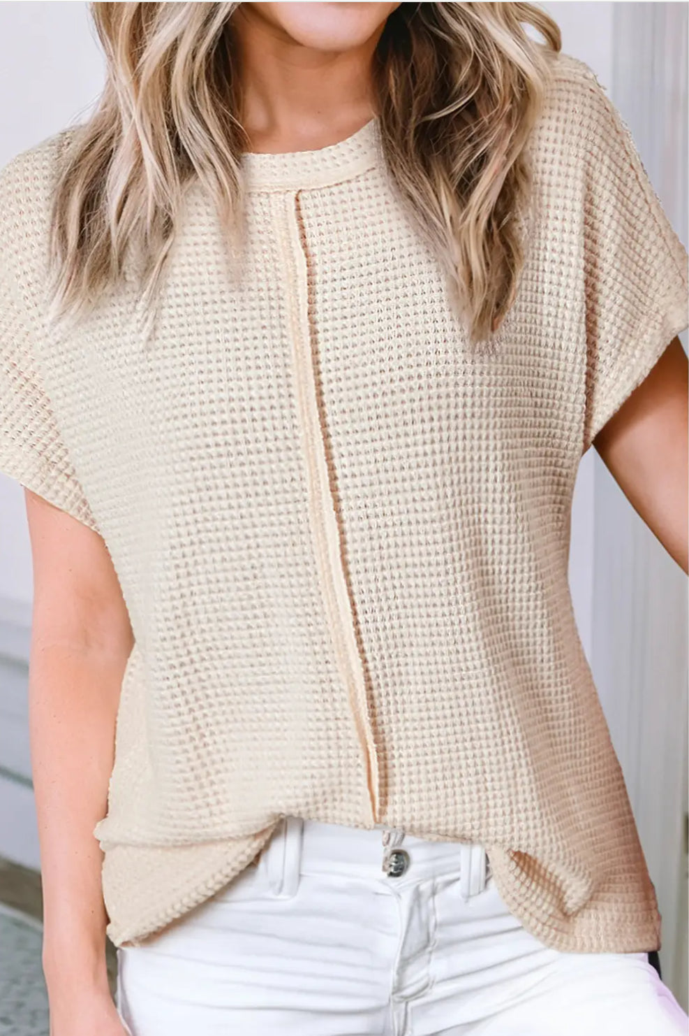Solid Colored Textured Seam Top image 0