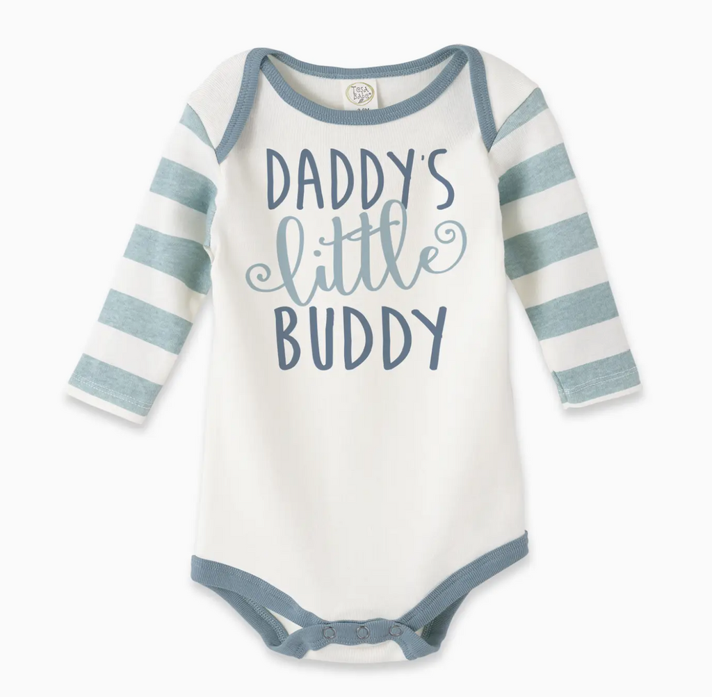 Daddy's Little Buddy Blue Striped Onesie image 1