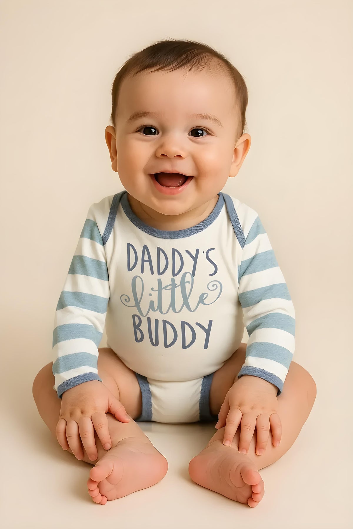 Daddy's Little Buddy Blue Striped Onesie image 0