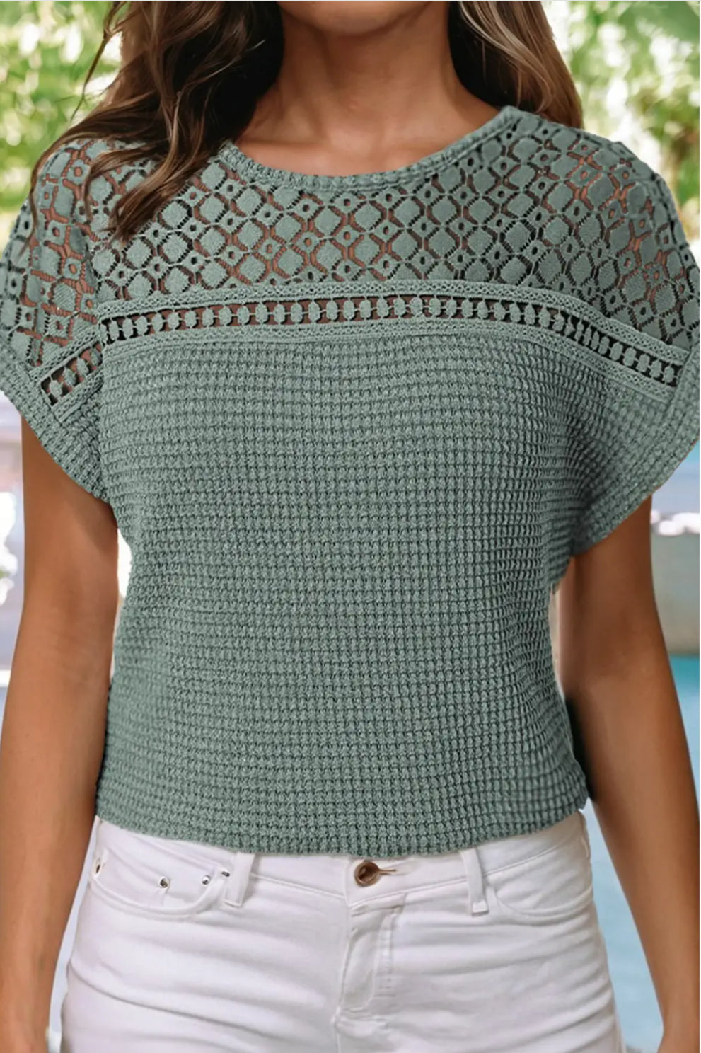 Lace Patchwork Waffle Top image 0