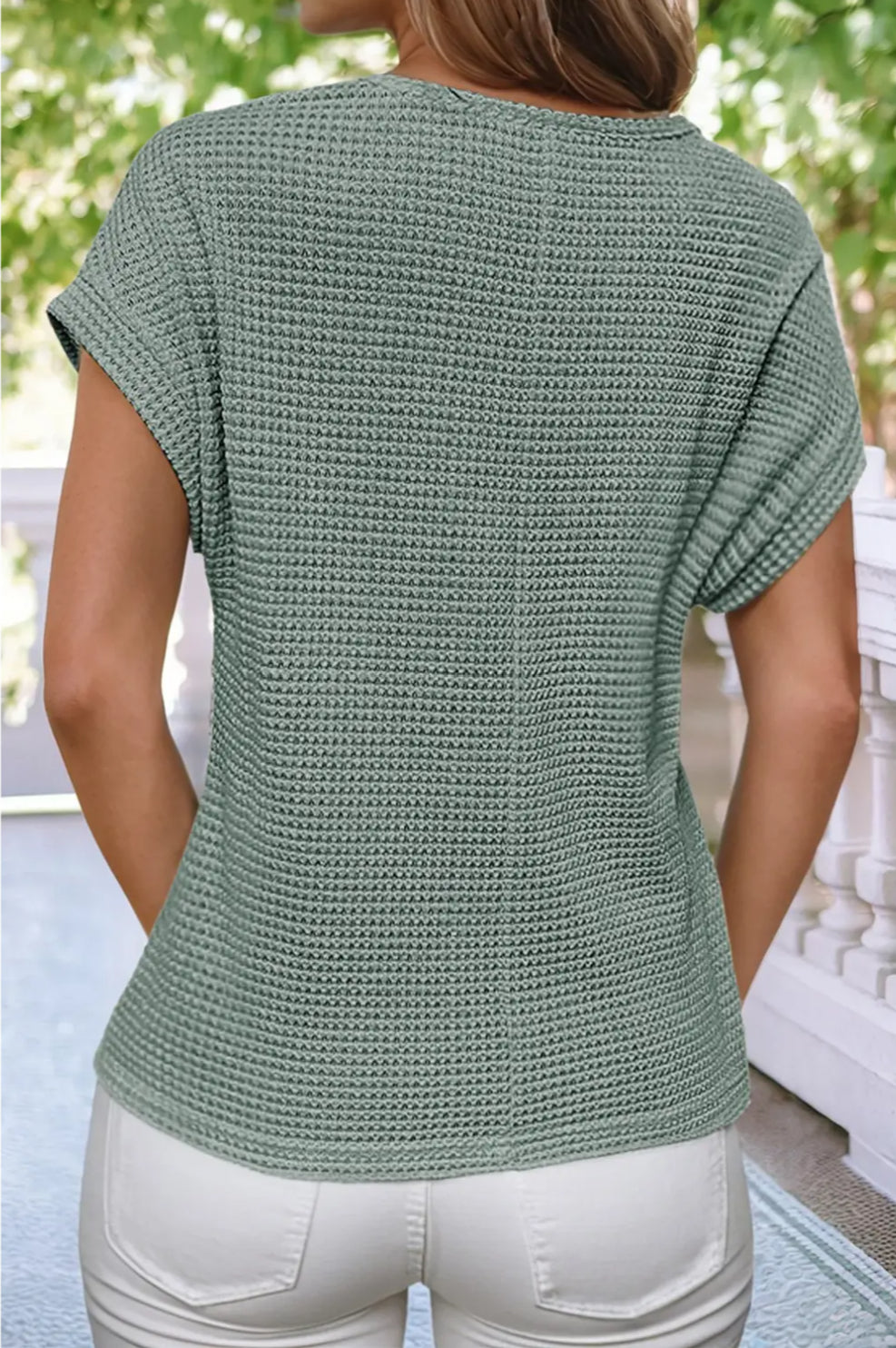 Lace Patchwork Waffle Top image 1