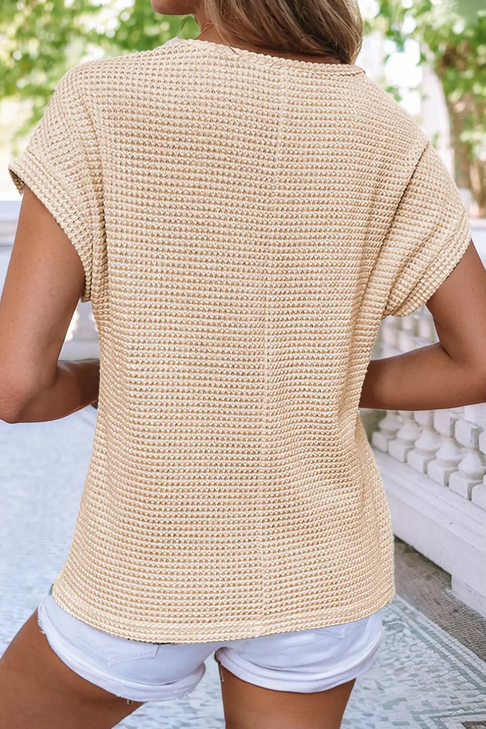 Lace Patchwork Waffle Top image 3